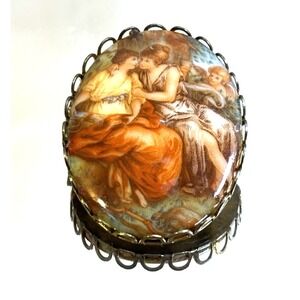 RENAISSANCE REVIVAL‎ Transferware 1950 Painting Brooch Ceramic Cameo Brooch Pin